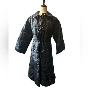 Double Sided Quilted Long Coat M Bows Tan and Black